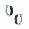 Thumbnail Image 1 of 0.10 CT. T.W. Enhanced Blue Diamond Hoop Earrings in Sterling Silver