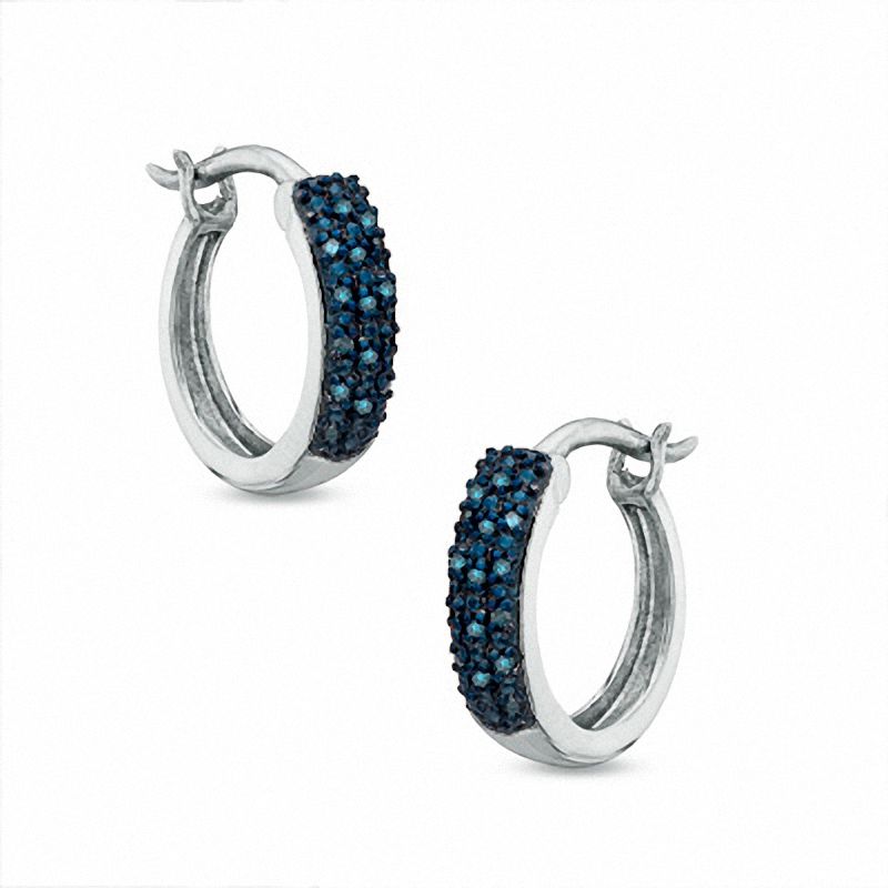 Main Image 1 of 0.10 CT. T.W. Enhanced Blue Diamond Hoop Earrings in Sterling Silver