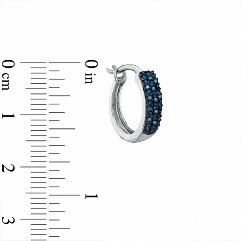 Main Image 2 of 0.10 CT. T.W. Enhanced Blue Diamond Hoop Earrings in Sterling Silver