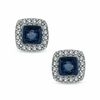 Thumbnail Image 0 of 0.15 CT. T.W. Enhanced Blue and White Diamond Frame Stud Earrings in Sterling Silver
