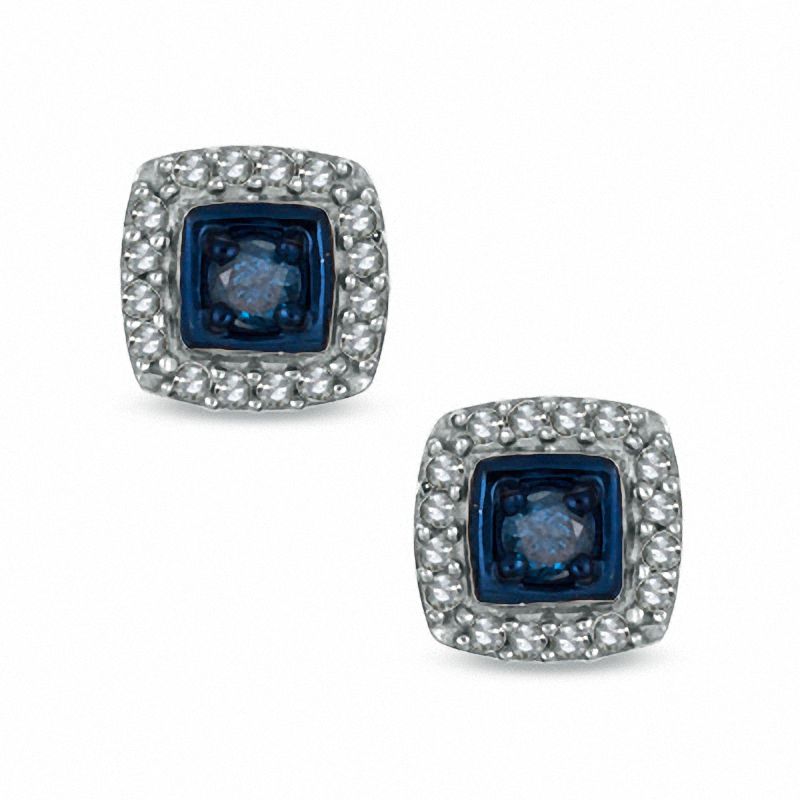 0.15 CT. T.W. Enhanced Blue and White Diamond Frame Stud Earrings in Sterling Silver