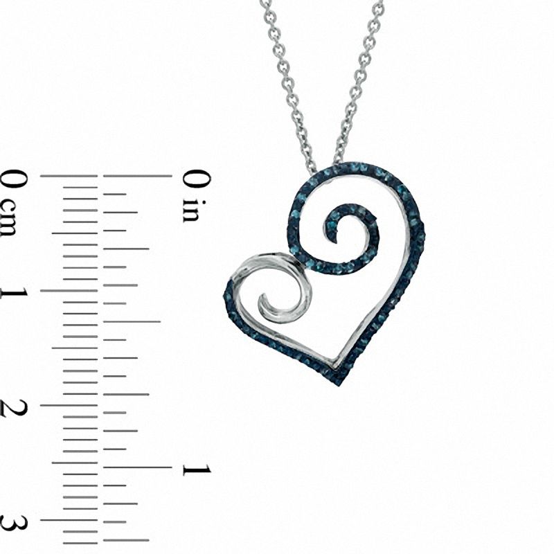 0.12 CT. T.W. Enhanced Blue Diamond Curlique Heart Pendant in Sterling Silver