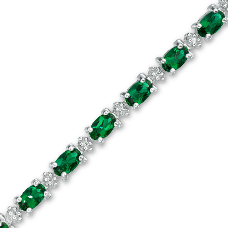 Lab-Created Emerald and Diamond Accent Bracelet in Sterling Silver - 7.25"|Peoples Jewellers