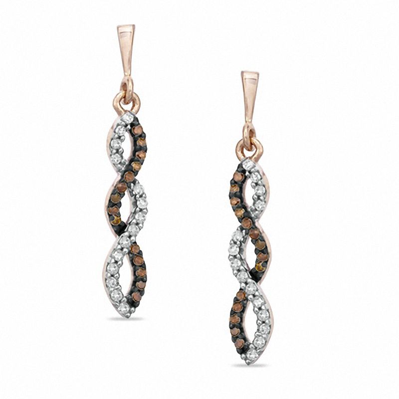 0.15 CT. T.W. Enhanced Cognac and White Diamond Winding Drop Earrings in 10K Rose Gold