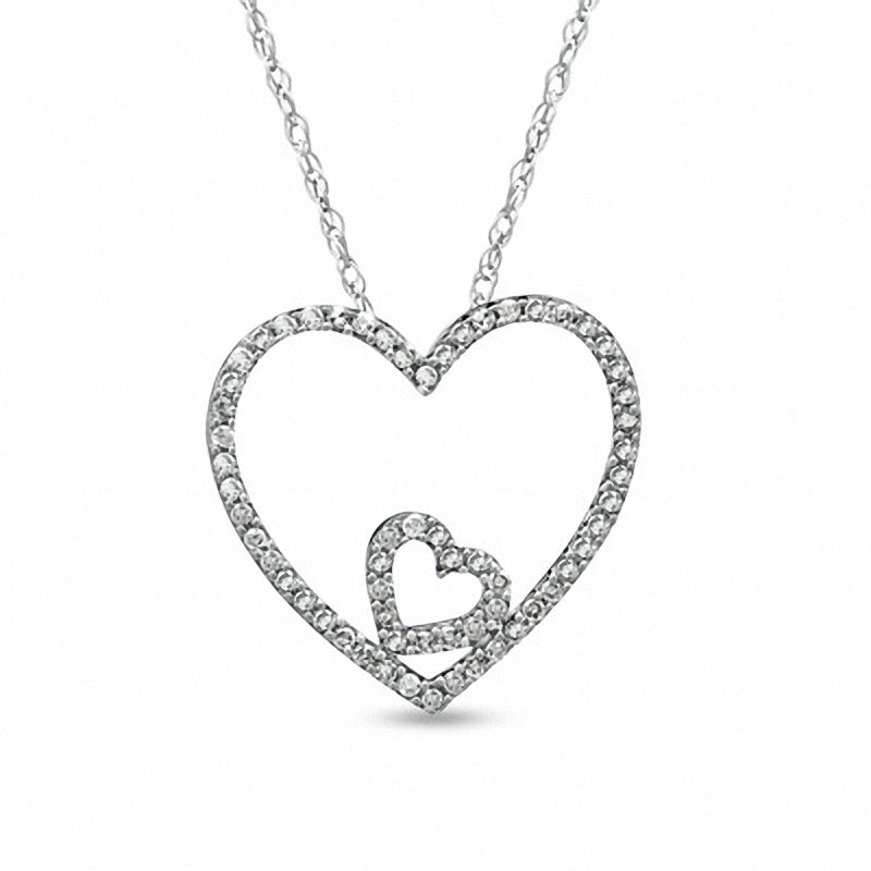 0.12 CT. T.W. Diamond Double Heart Pendant in 10K White Gold|Peoples Jewellers