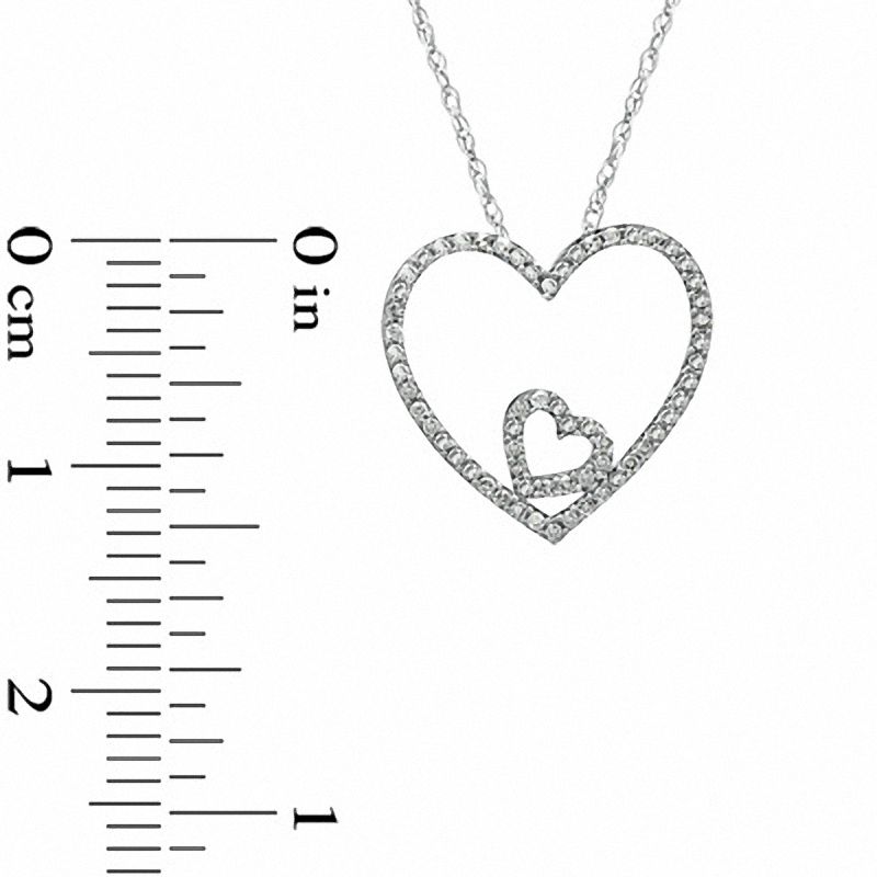 Main Image 2 of 0.12 CT. T.W. Diamond Double Heart Pendant in 10K White Gold