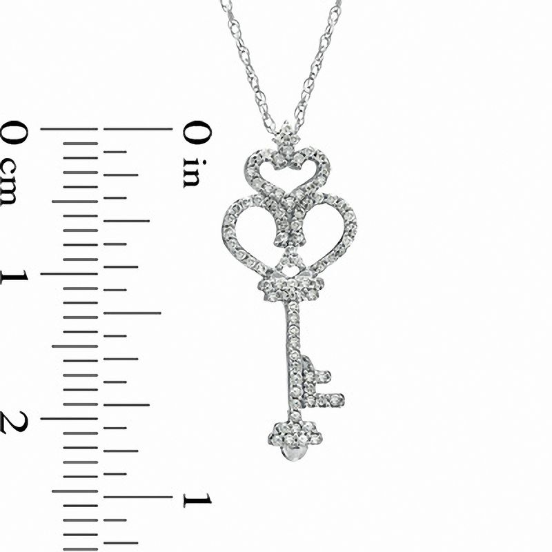 Main Image 2 of 0.16 CT. T.W. Diamond Crowned Heart-Top Key Pendant in 10K White Gold
