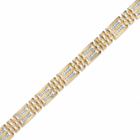 Men's 1.00 CT. T.W. Diamond Double Row Link Bracelet in 14K Gold - 8.5 ...