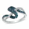 0.22 CT. T.W. Enhanced Blue and White Diamond Abstract Knot Ring in 10K White Gold