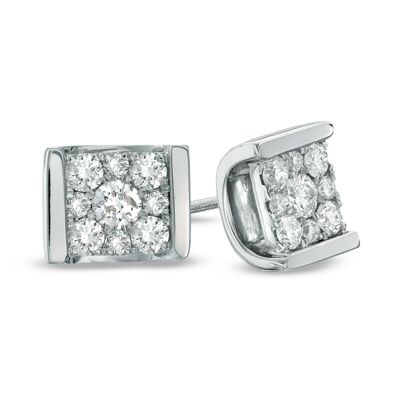 Main Image 1 of 0.49 CT. T.W. Composite Diamond Stud Earrings in 10K White Gold