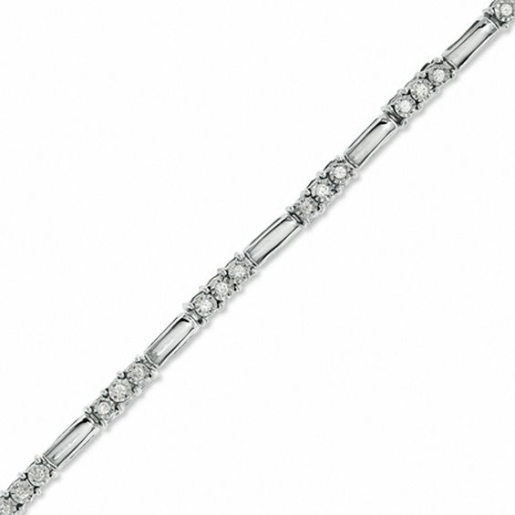 0.24 CT. T.W. Diamond Three Stone Station Bracelet in 10K White Gold