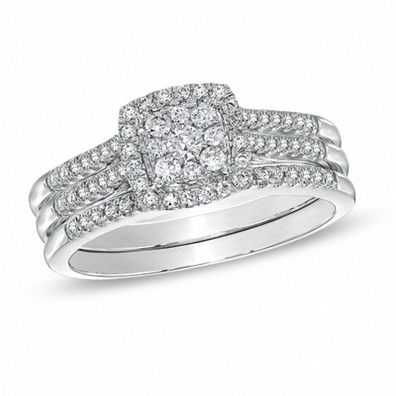 0.50 CT. T.W. Composite Diamond Frame Three Piece Bridal Set in 10K White Gold|Peoples Jewellers