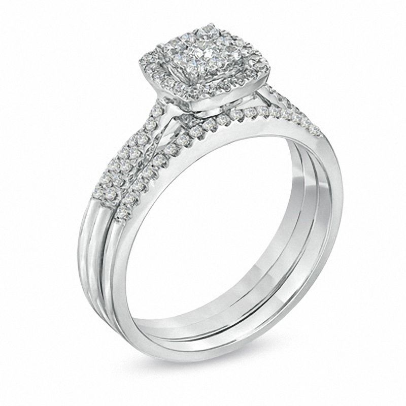Main Image 2 of 0.50 CT. T.W. Composite Diamond Frame Three Piece Bridal Set in 10K White Gold