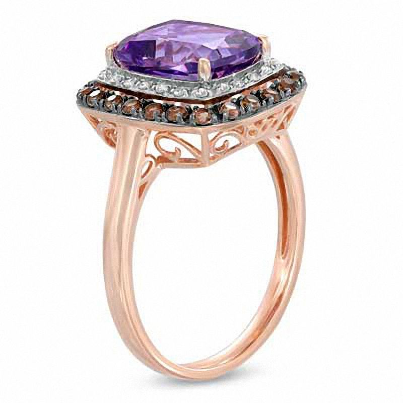 Cushion-Cut Amethyst, Smoky Quartz and Diamond Accent Frame Ring in 10K Rose Gold