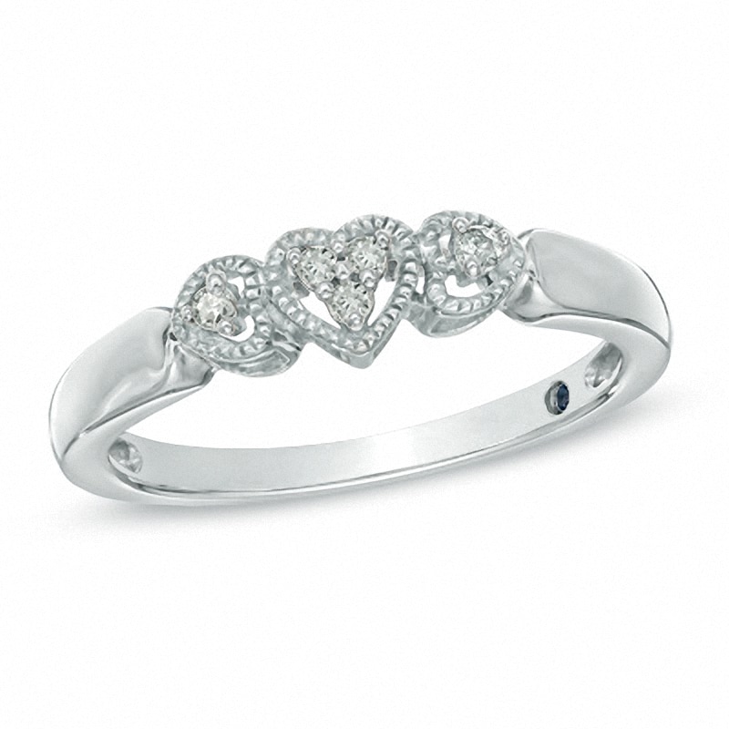 0.04 CT. T.W. Diamond Triple Heart Promise Ring in Sterling Silver|Peoples Jewellers