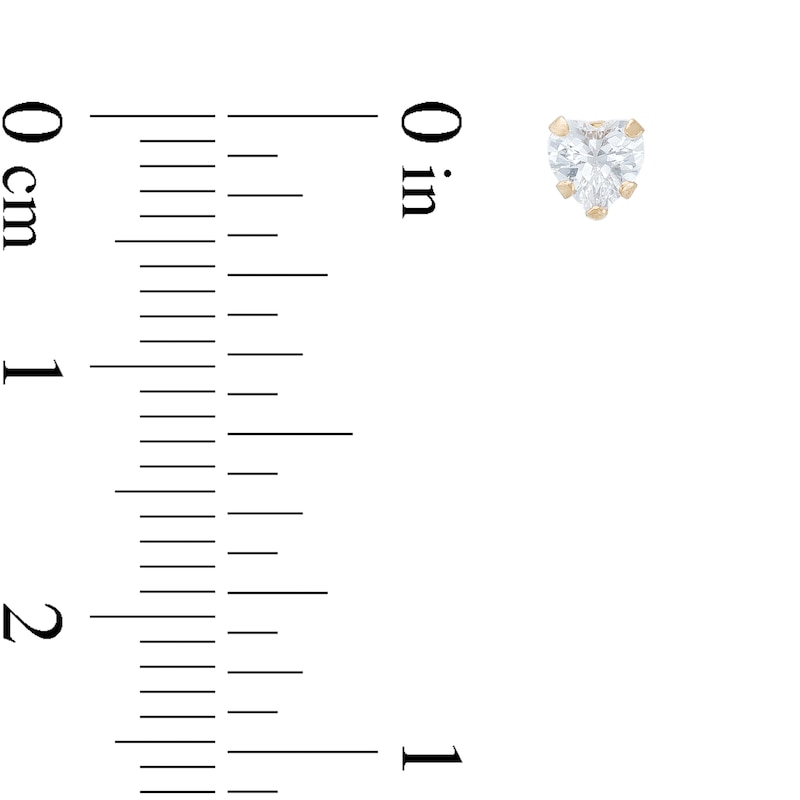 Main Image 2 of Child's 4.0mm Heart-Shaped Cubic Zirconia Solitaire Stud Earrings in 14K Gold