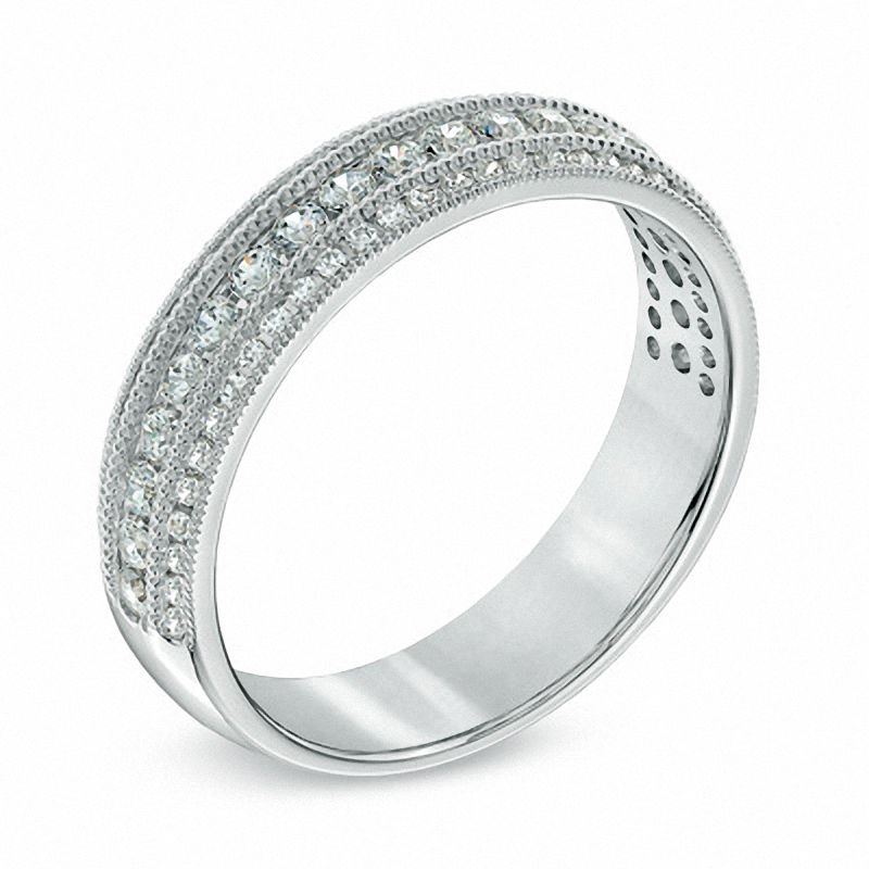 Main Image 2 of 0.50 CT. T.W. Diamond Three Row Vintage-Style Wedding Band in 14K White Gold