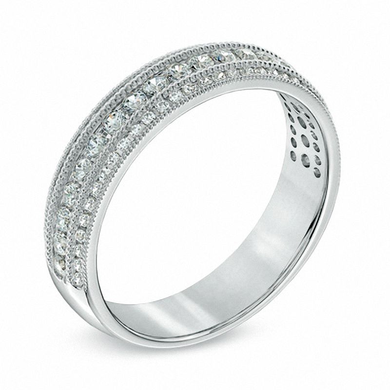 0.50 CT. T.W. Diamond Three Row Vintage-Style Wedding Band in 14K White Gold