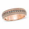 Thumbnail Image 1 of 0.75 CT. T.W. Champagne and White Diamond Three Row Vintage-Style Anniversary Band in 14K Rose Gold