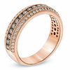 0.75 CT. T.W. Champagne and White Diamond Three Row Vintage-Style Anniversary Band in 14K Rose Gold