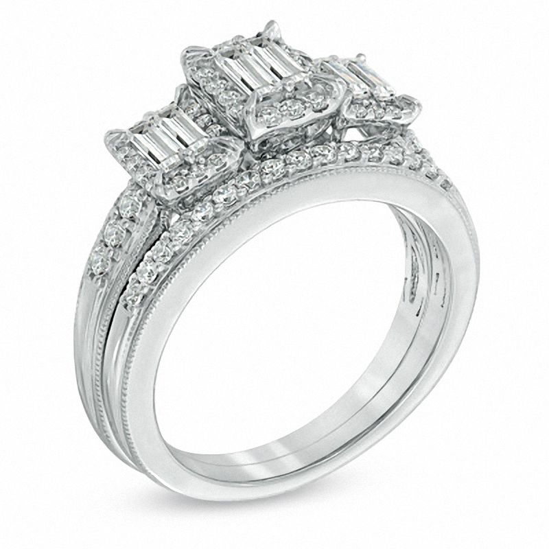 Main Image 2 of 0.75 CT. T.W. Baguette Diamond Three Stone Bridal Set in 14K White Gold
