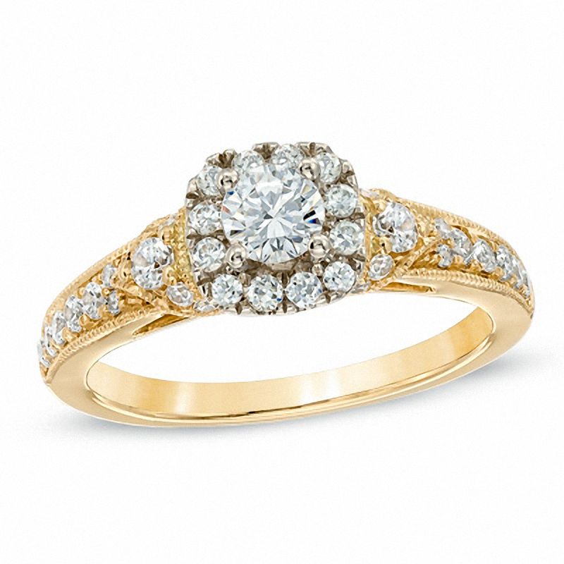 Main Image 1 of 0.80 CT. T.W. Diamond Frame Vintage-Style Engagement Ring in 14K Gold