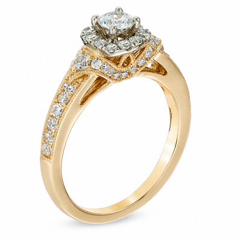 Main Image 2 of 0.80 CT. T.W. Diamond Frame Vintage-Style Engagement Ring in 14K Gold