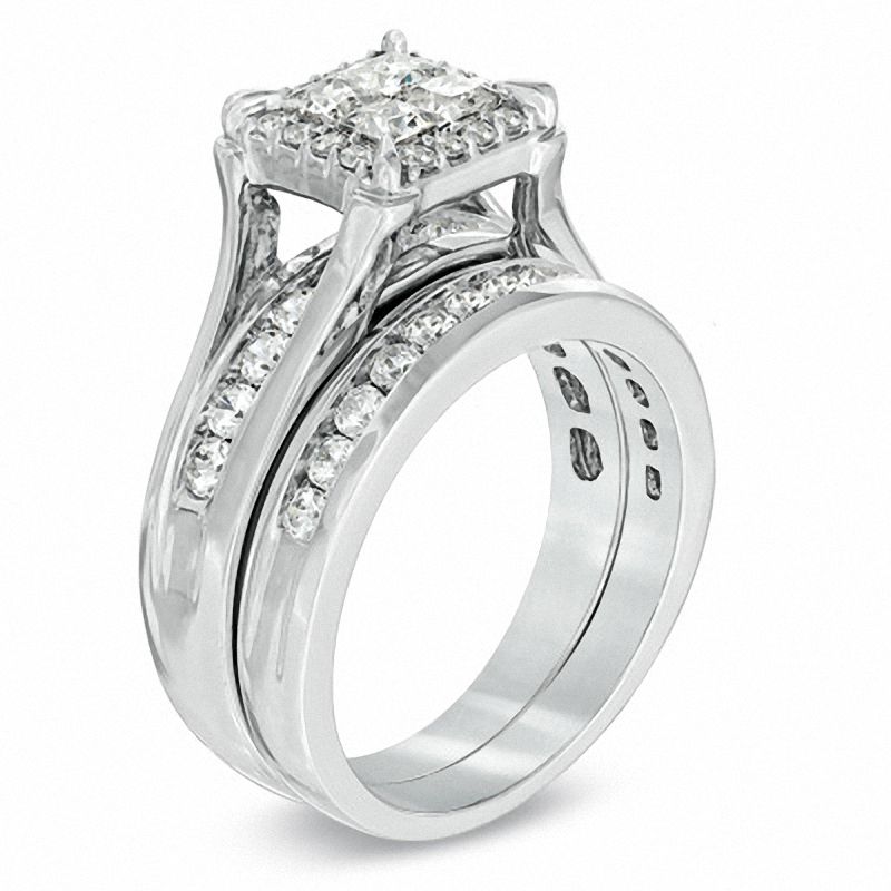 1.50 CT. T.W. Princess-Cut Quad Diamond Frame Bridal Set in 14K White Gold