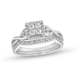 0.33 CT. T.W. Quad Diamond Twist Shank Bridal Set in 10K White Gold