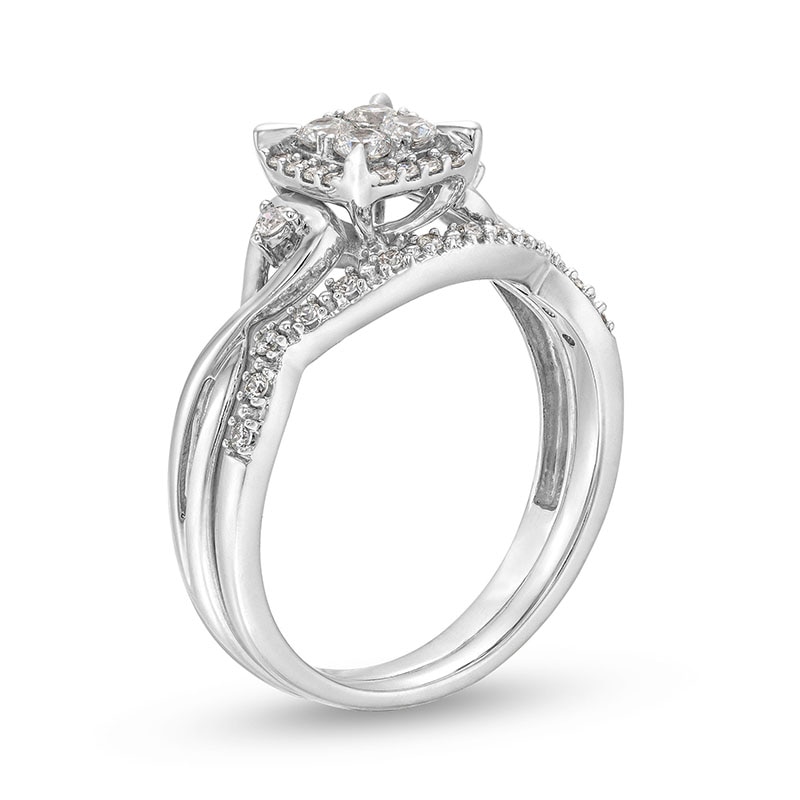 0.33 CT. T.W. Quad Diamond Twist Shank Bridal Set 10K White Gold