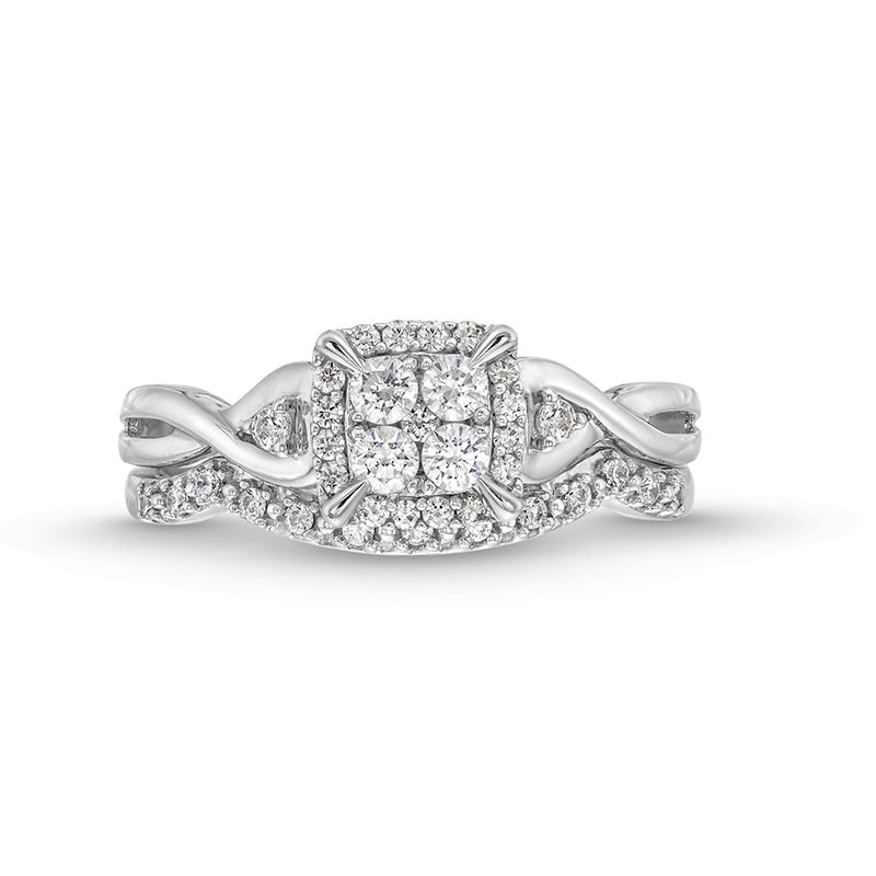 0.33 CT. T.W. Quad Diamond Twist Shank Bridal Set 10K White Gold