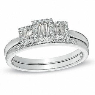 0.20 CT. T.W. Baguette Diamond Three Stone Frame Ring in 10K White Gold