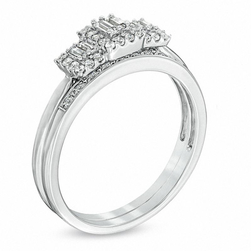 0.20 CT. T.W. Baguette Diamond Three Stone Frame Ring in 10K White Gold