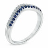 0.10 CT. T.W. Diamond and Blue Sapphire Vintage-Style Contour Wedding Band in 14K White Gold