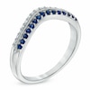 Thumbnail Image 2 of 0.10 CT. T.W. Diamond and Blue Sapphire Vintage-Style Contour Wedding Band in 14K White Gold