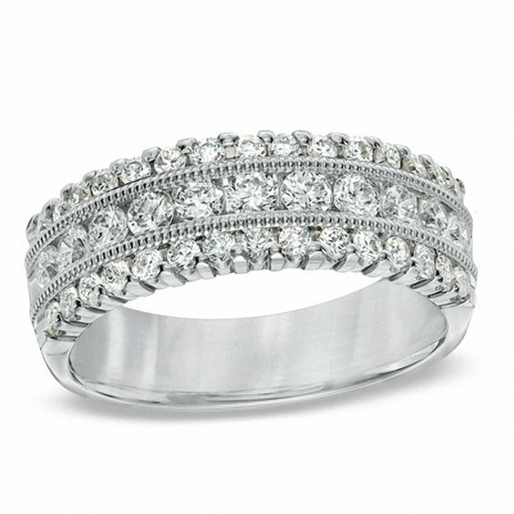 1.00 CT. T.W. Diamond Vintage-Style Triple Row Anniversary Band in 14K White Gold
