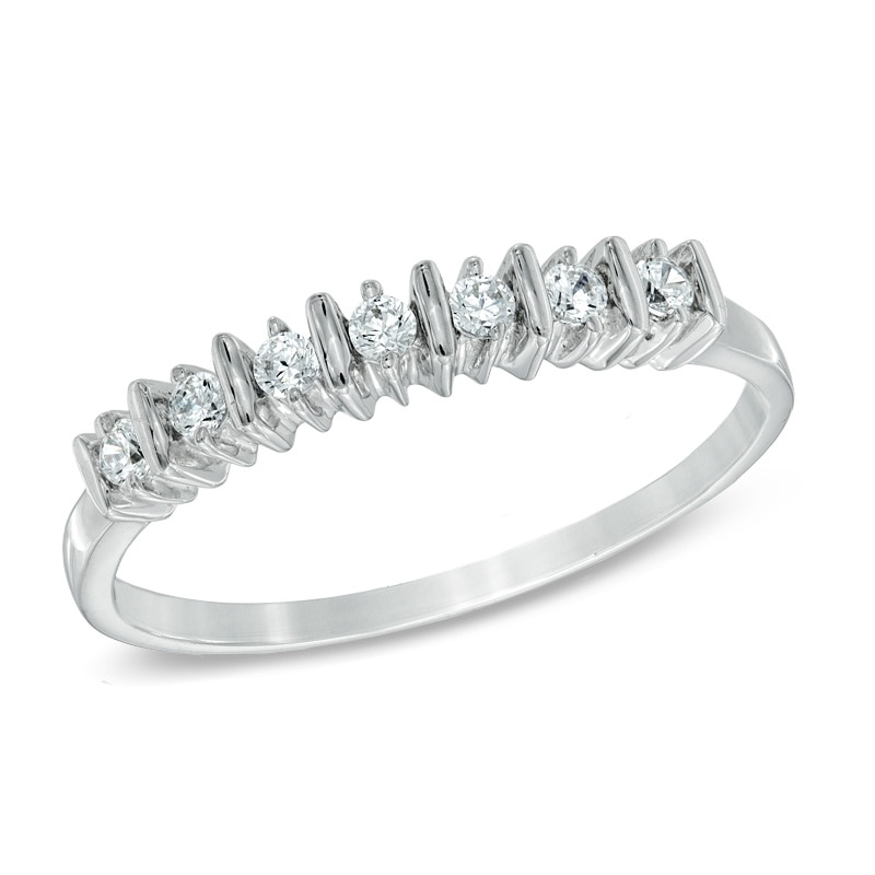 0.12 CT. T.W. Diamond Seven Stone Wedding Band in 10K White Gold