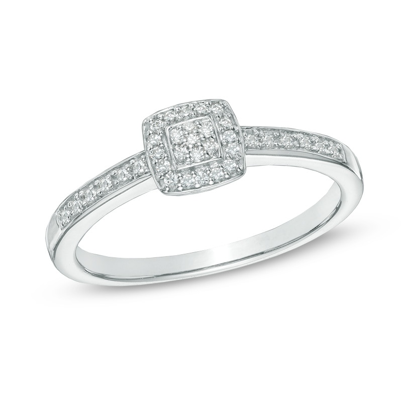 0.10 CT. T.W. Diamond Square Cluster Promise Ring in 10K White Gold
