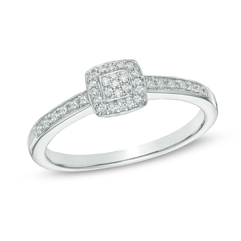Main Image 1 of 0.10 CT. T.W. Diamond Square Cluster Promise Ring in 10K White Gold