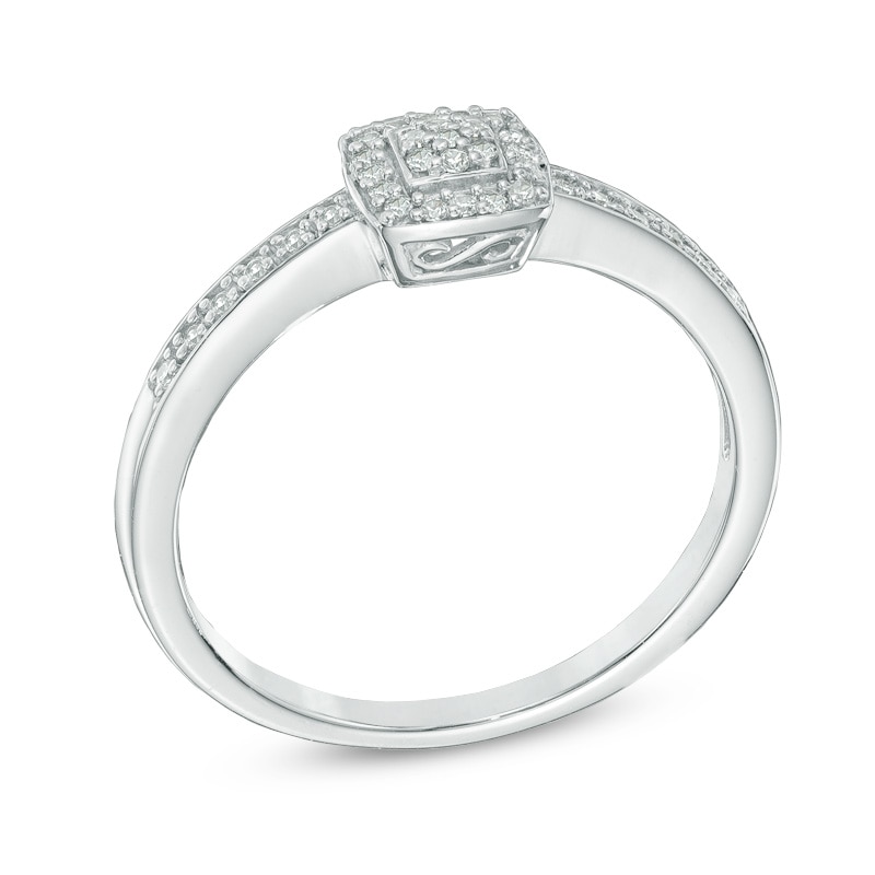 Main Image 2 of 0.10 CT. T.W. Diamond Square Cluster Promise Ring in 10K White Gold