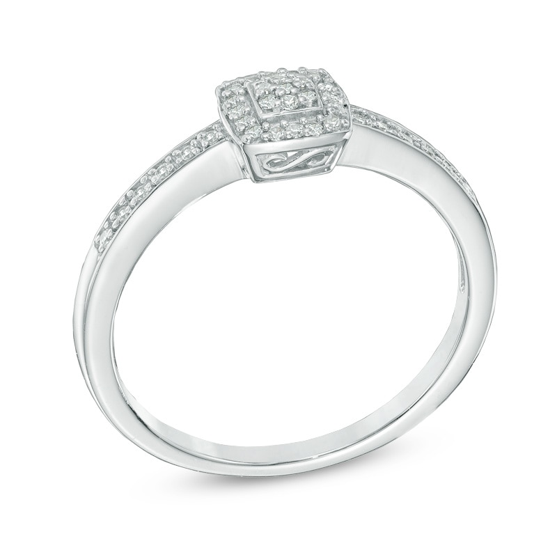 0.10 CT. T.W. Diamond Square Cluster Promise Ring in 10K White Gold