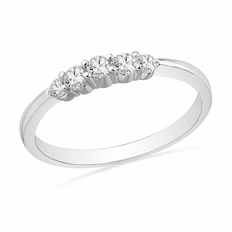 0.25 CT. T.W. Diamond Five Stone Wedding Band in 10K White Gold
