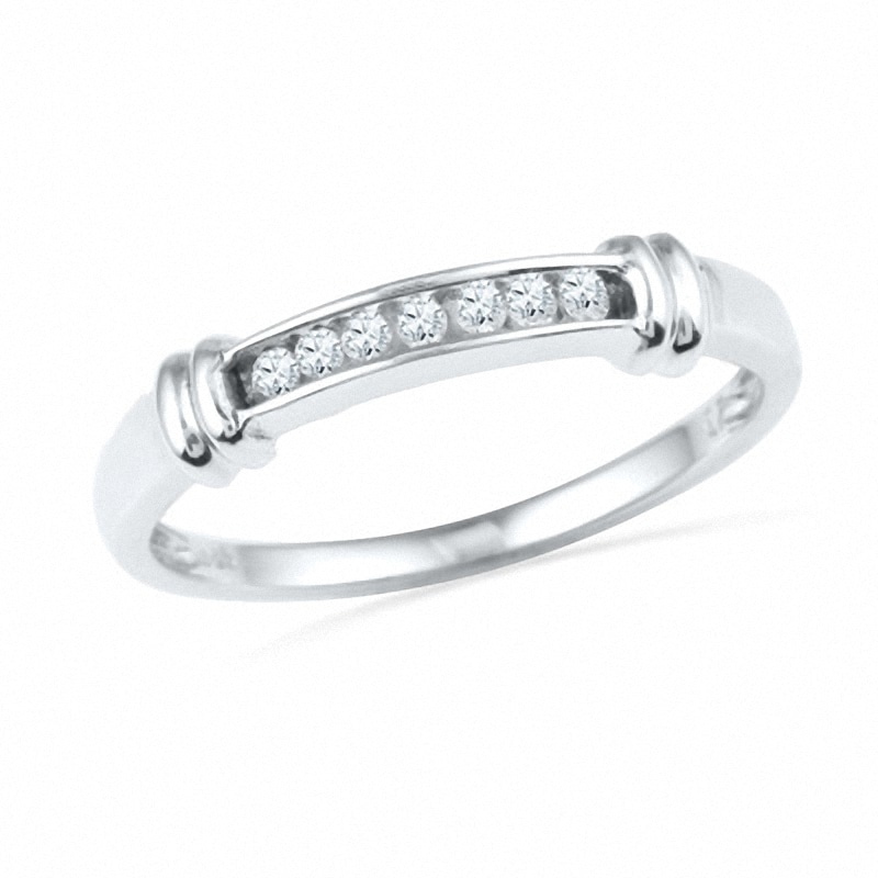 Main Image 1 of 0.10 CT. T.W. Diamond Wedding Band in 10K White Gold