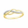 Thumbnail Image 1 of 0.08 CT. T.W. Diamond Split Shank Waves Ring in Sterling Silver with Yellow Rhodium Plate