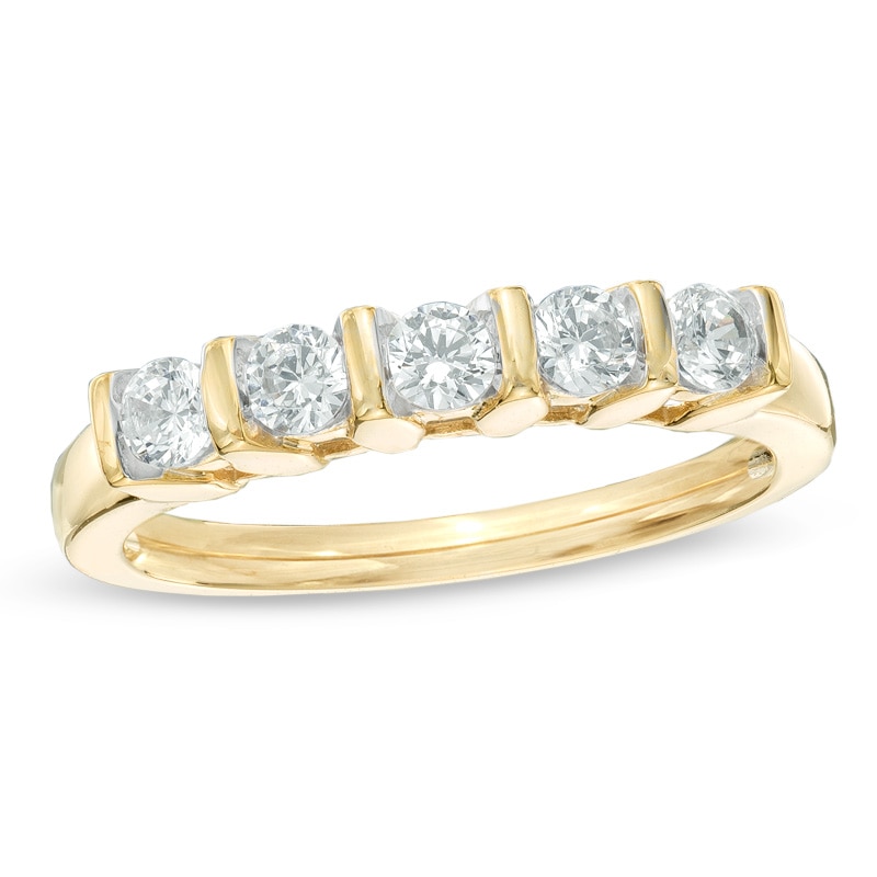 0.50 CT. T.W. Diamond Five Stone Channel-Set Wedding Band in 10K Gold
