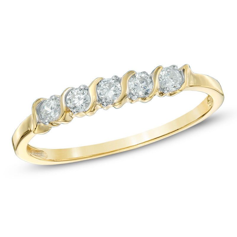 0.20 CT. T.W. Diamond Five Stone Wedding Band in 10K Gold