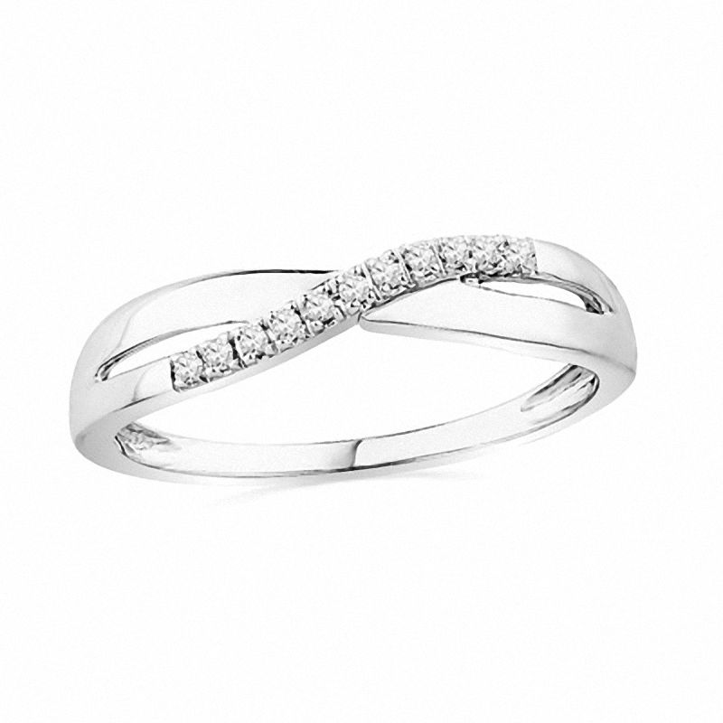 0.05 CT. T.W. Diamond Criss-Cross Wave Band in 10K White Gold