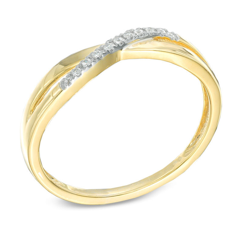 Main Image 2 of 0.05 CT. T.W. Diamond Criss-Cross Wave Band in 10K Gold