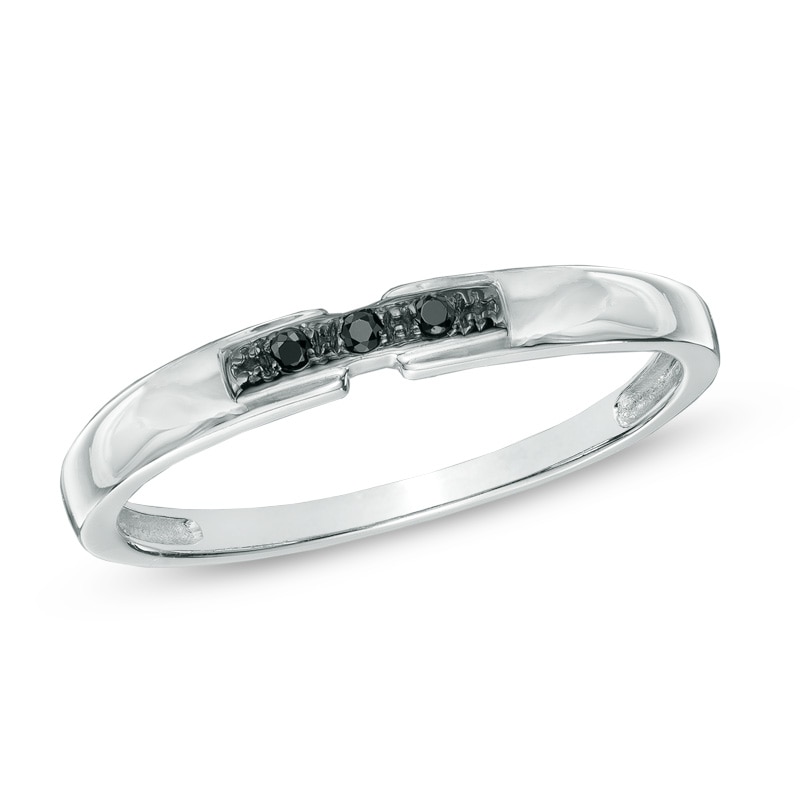 Main Image 1 of Black Diamond Accent Three Stone Promise Ring in 10K White Gold