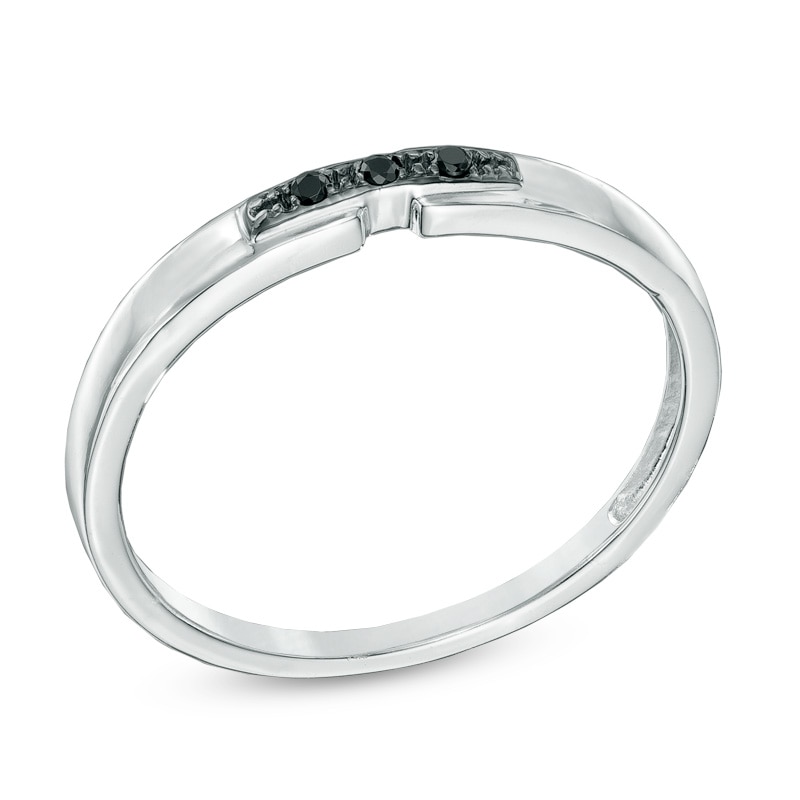 Black Diamond Accent Three Stone Promise Ring in 10K White Gold